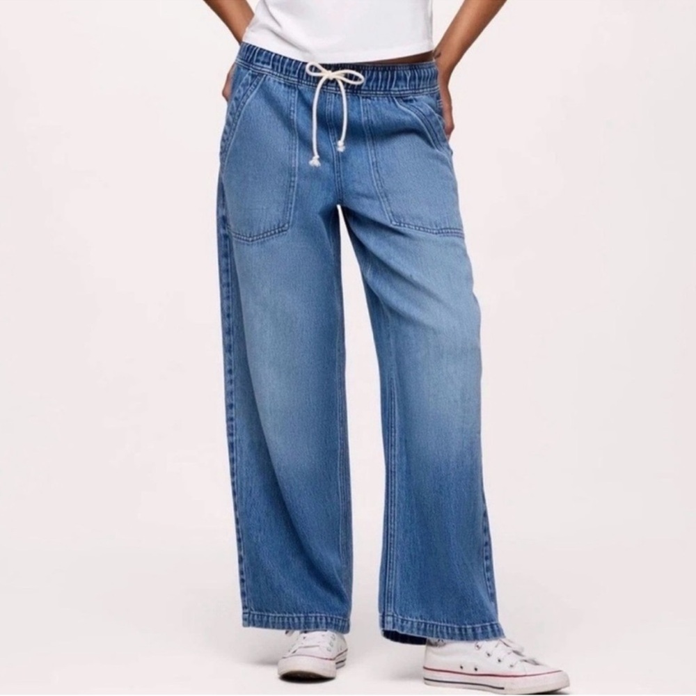 Nuuds Pull On Jeans Drawstring Waist Women’s Large Medium Wash